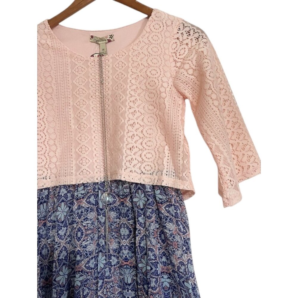 Speechless Girls Long Sleeve Lace Chiffon Hanky Hem Pop Over Dress + Necklace 14 - Picture 4 of 6